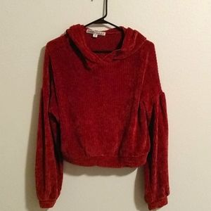 Gypsies & Moondust Burgundy Red Cropped Sweater Hoodie in Medium, Fall Clothing